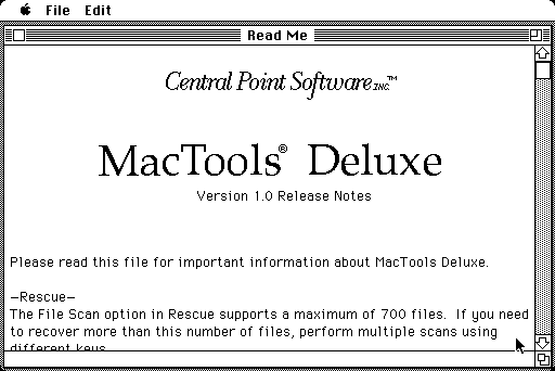 Central Point MacTools Deluxe 1.0 - Readme