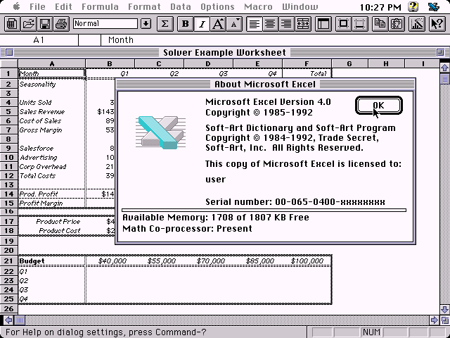 Microsoft Office 2.5.1 for Macintosh - Excel 4.0