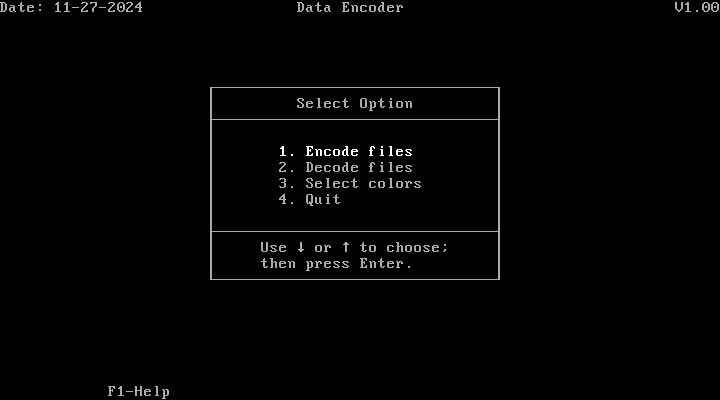 IBM Data Encoder 1.00 - Menu