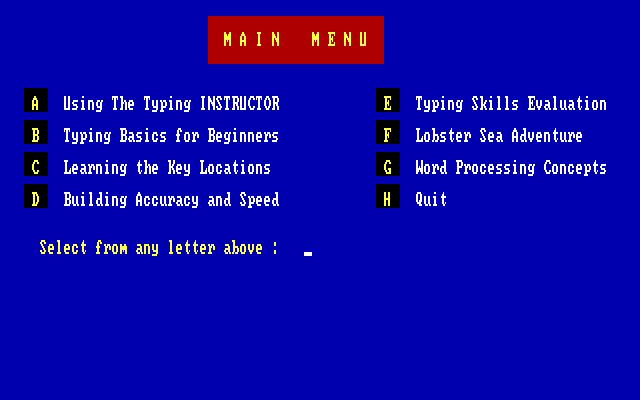 Individual Typing Instructor 1.00 - Menu