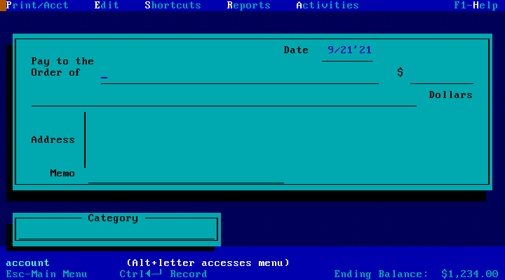 Quicken 7.0 for DOS - Check