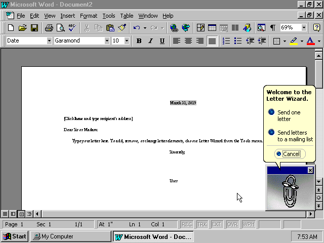 Microsoft Word 97 - Stupid Paperclip