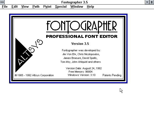 Fontographer 3.5 - About