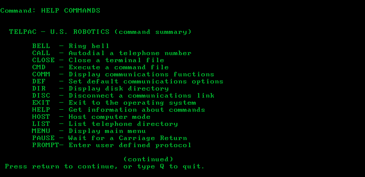 Telpac 2.1 - Commands