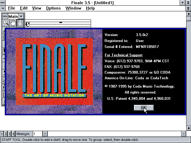 Finale 3.5.0r2 for Windows - About
