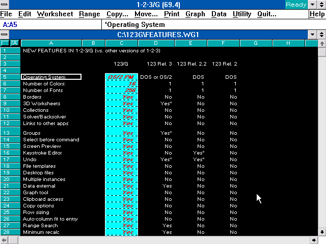 Lotus 1-2-3G Beta - Features