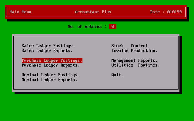 Sage Accountant Plus 3.32 - Menu