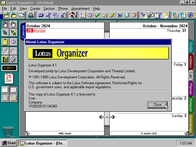 Lotus Organizer 4.1 - About