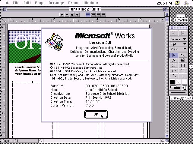 Microsoft Works 3.0 for Macintosh - About