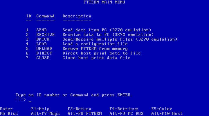 IBM FTTERM 2.00 - Menu