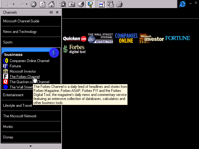 Microsoft Internet Explorer 4.0 - Channels