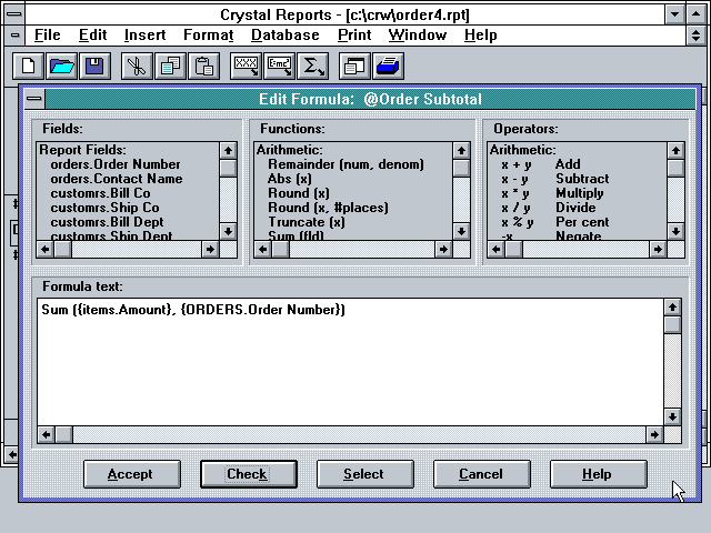 Crystal Reports 1.1 for Windows - Formula