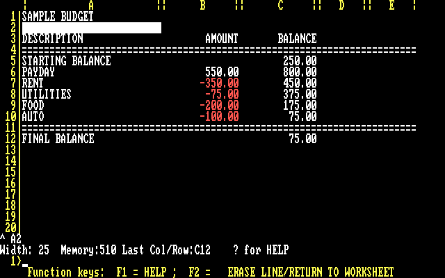 SuperCalc 1.12 for IBM PC - Edit