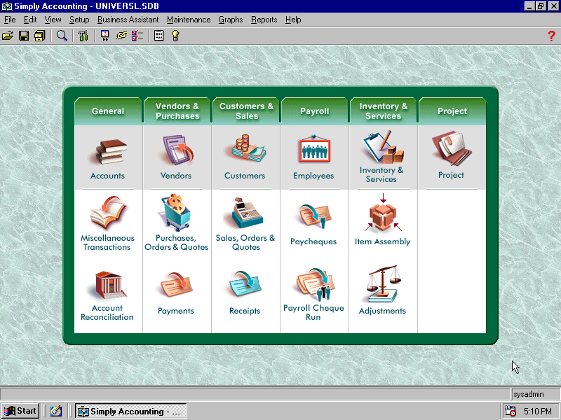 Simply Accounting 8.5A - Menu